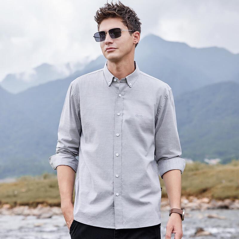 JEEP Men's 100% Cotton Business Casual Long Sleeve Shirt