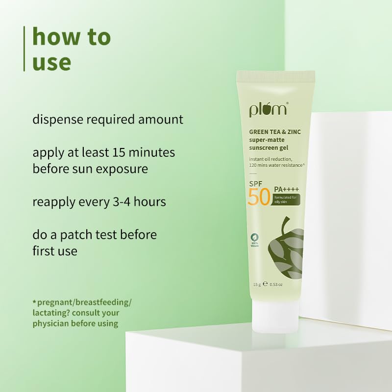 Plum Green Tea & Zinc Super-Matte Gel Sunscreen SPF 50 PA++++ 15g Pack for Oily & Acne-Prone Skin