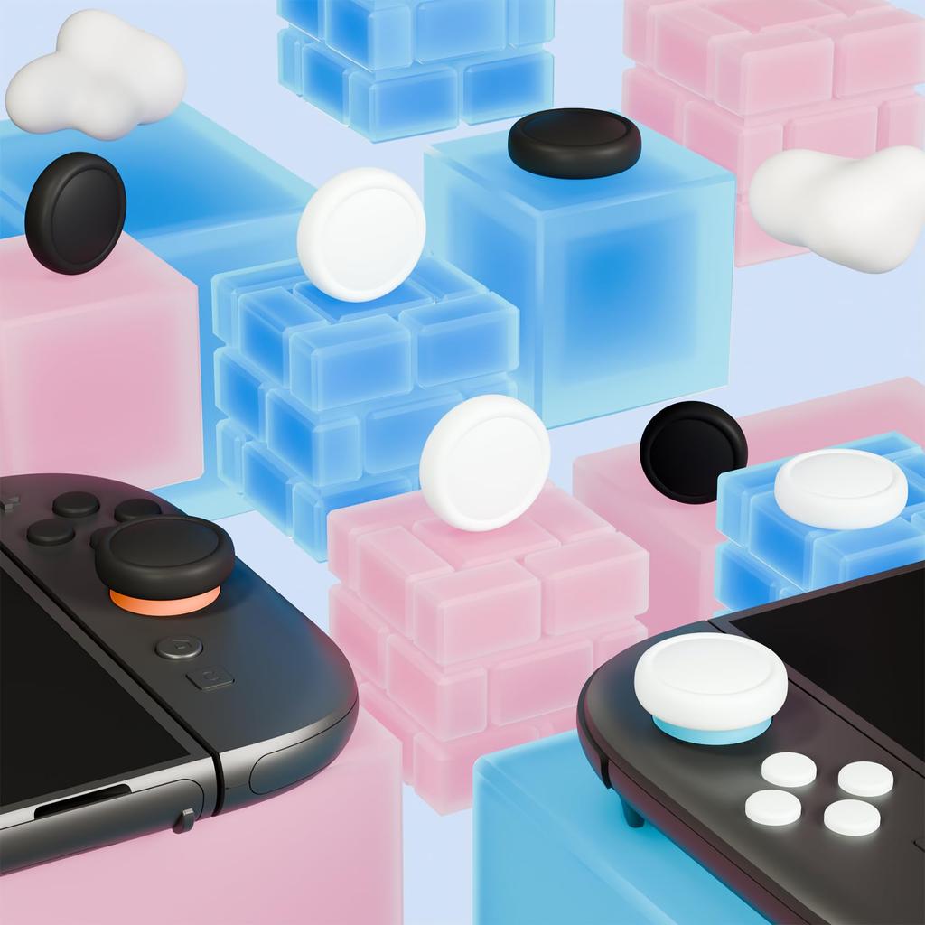 PlayVital Silicone Button Covers Thumb Grip Set for Nintendo Switch 2 Includes 8 Colorful ABXY Button Caps 4 Stick Caps & Joy-Con 2, & (White + Black)