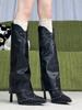 Black Retro Style Pointed Rivet Trouser Boots 2025 New Niche Design Sense Fashionable Versatile Western Cowboy Boots