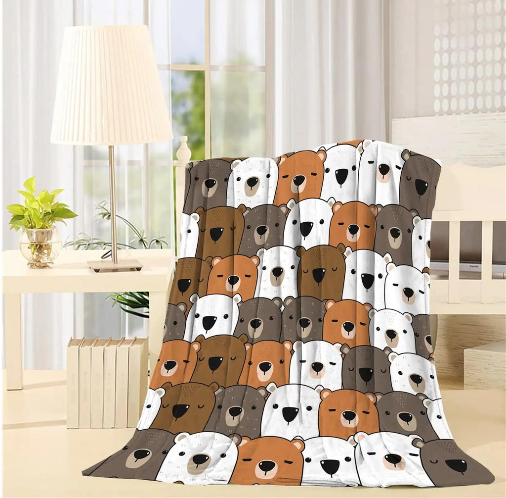 Cute Bear Doll Print Blanket Super Soft Four-Season Decorative Flannel Blanket
