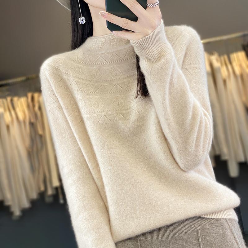 Women's Cashmere Sweater Qinghe Cashmere 30% Cashmere 70% Wool Women's Autumn and Winter Cashmere Pullover Soft and Warm