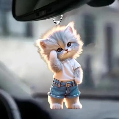 Creative Acrylic Flat 2D Cool Skateboarding Cat Pendant Auto Interior Car Pendant Interior Rearview Mirrors Ornament Car Decora