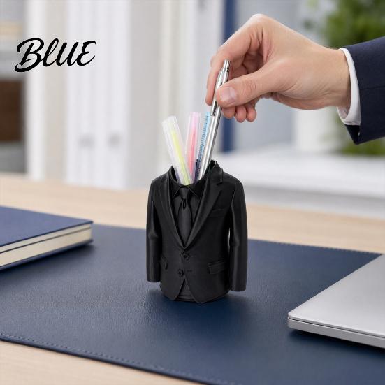 High-quality Pen Holder 3D Printed Suit-Shaped Holder, Creative Business Desk Organizer for Pencils Markers Scissors, Matte Desktop Black Minimalist