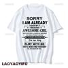 Sorry I Am Already Taken By A Freaking Awesome Guy Husband Couple T-Shirt Fashion Funny Husband and Wife T Shirt  Short-sleev
