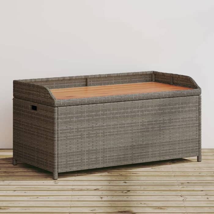 Banc de rangement - Gris - Résine tressée - Bois d'acacia - 2 personnes - Extérieur