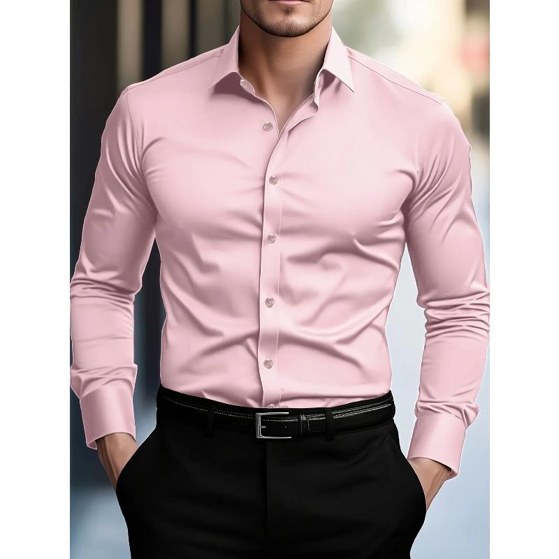 New Men Shirt Brand New Solid Color Long Sleeve Elastic Fabric Men's Multiple Colors Male Quality Basic Shirt