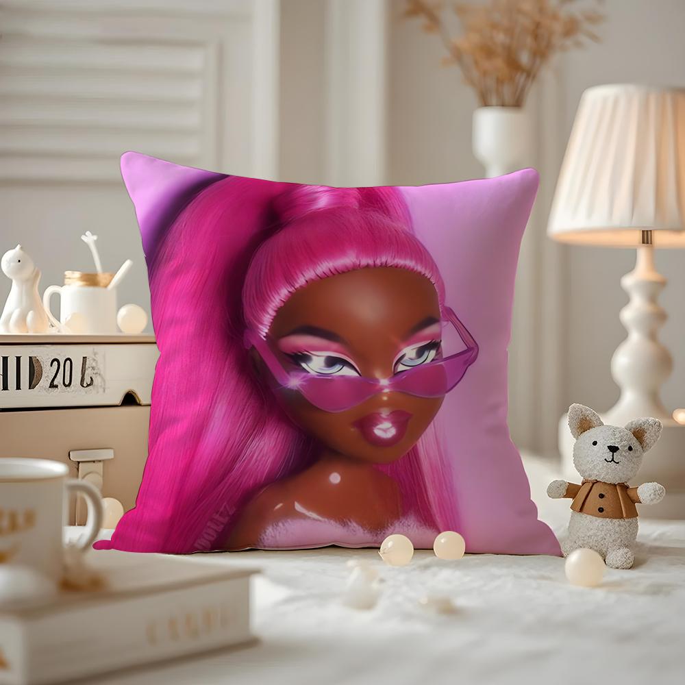 BBratzZ Fashion mMask gGirl Cushion Cover Antidustmite Pillowcase Invisible Zipper Silky Short Plush Sofa Cushion Cover