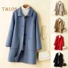 Women Winter Coat Formal Business Style Turn-down Collar Single-breasted Mid Length Overcoat OL Commuting Jacket Solid Color Thick Outerwear