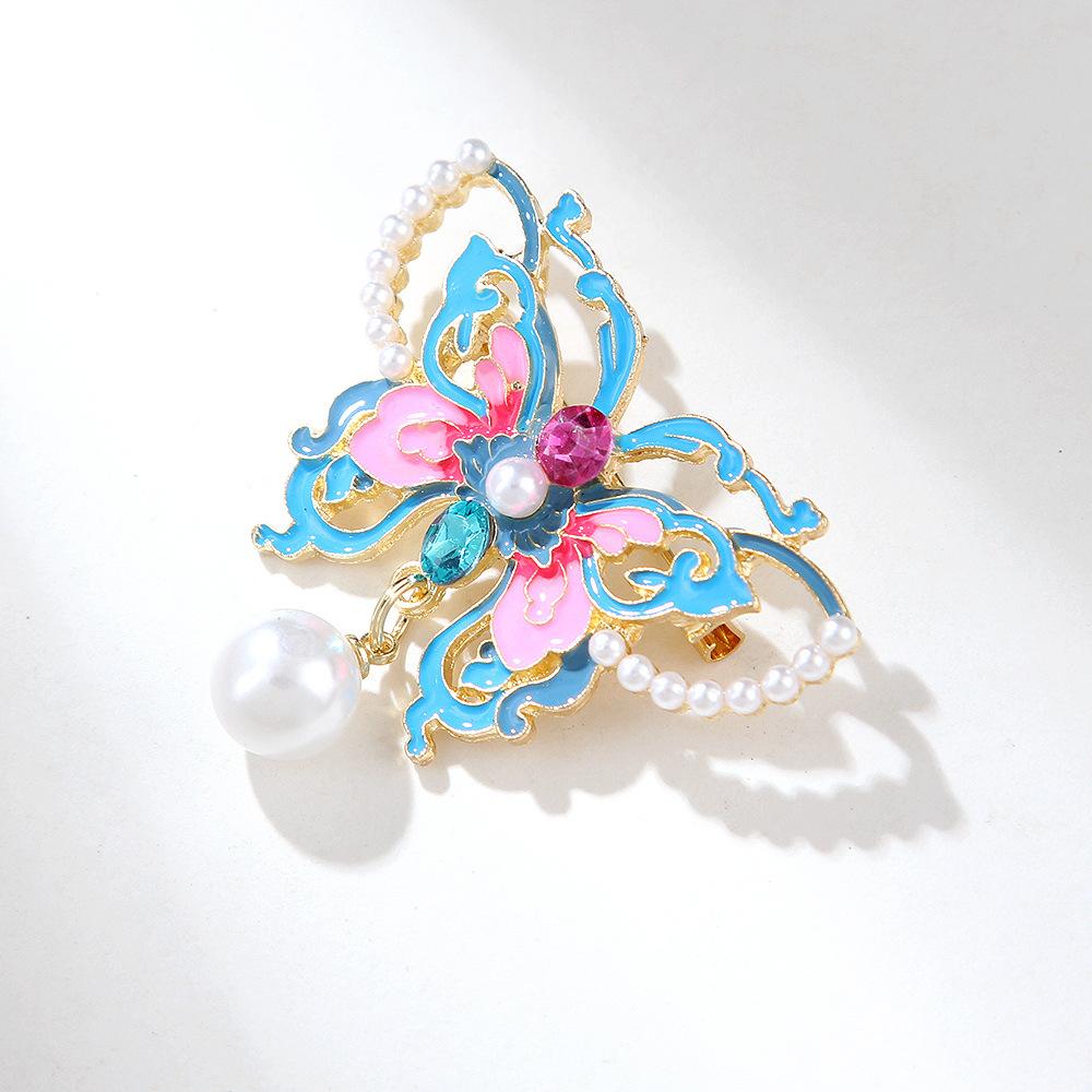 Broșă Emailată Fluture Stil Chinezesc Pandantiv Perlat Pictat Manual Design Elegant Simplu Accesorii Corsaj Cheongsam & Ace de Îmbrăcăminte