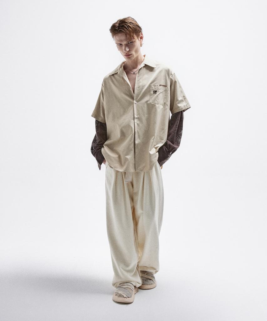 Aleseueseussi Knit Sleeve Layered Shirt - Beige