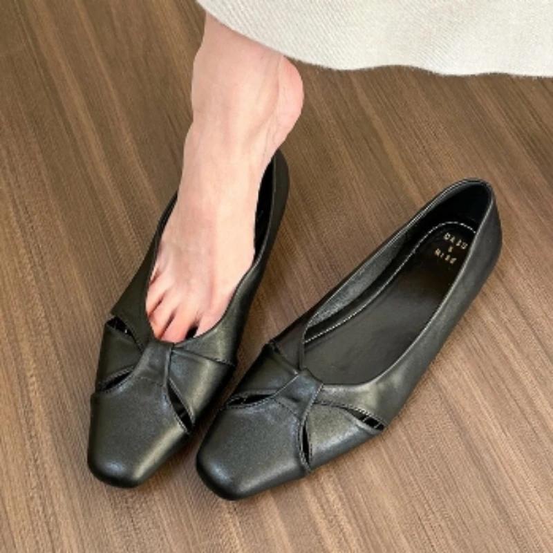 

Shoes Female 2026 Hot Sale Slip on Autumn Women s Flats Square Toe Solid Shallow Mouth Low-heeled Casual Women s Flat Shoes 35 чёрный