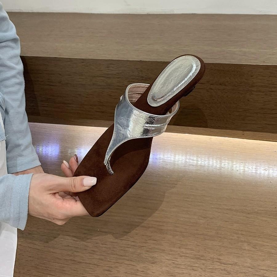 Retro Wedge Heel Silver Pinch Flip-flops Women's Outerwear Premium Holiday Sandals