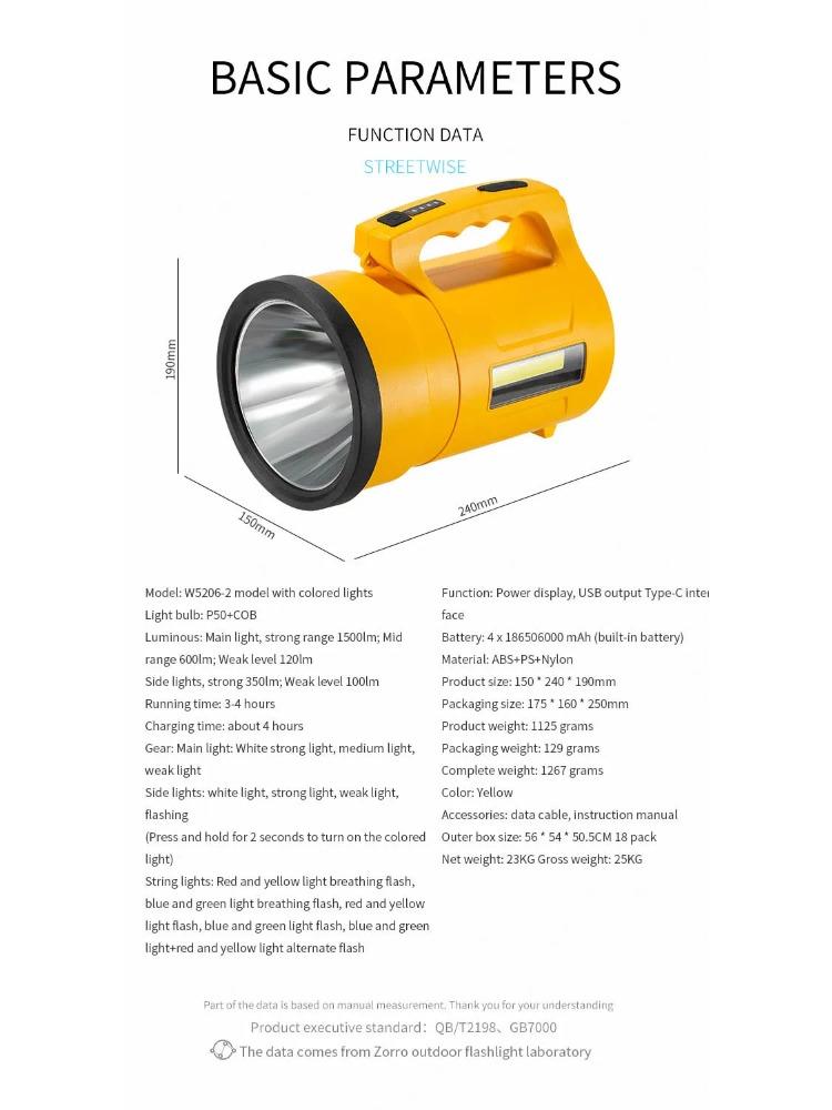 Searchlight Waterproof Outdoor With Colorful Strip Led Light High-Power Long-Range Multi-Function Portable Lamp with USB