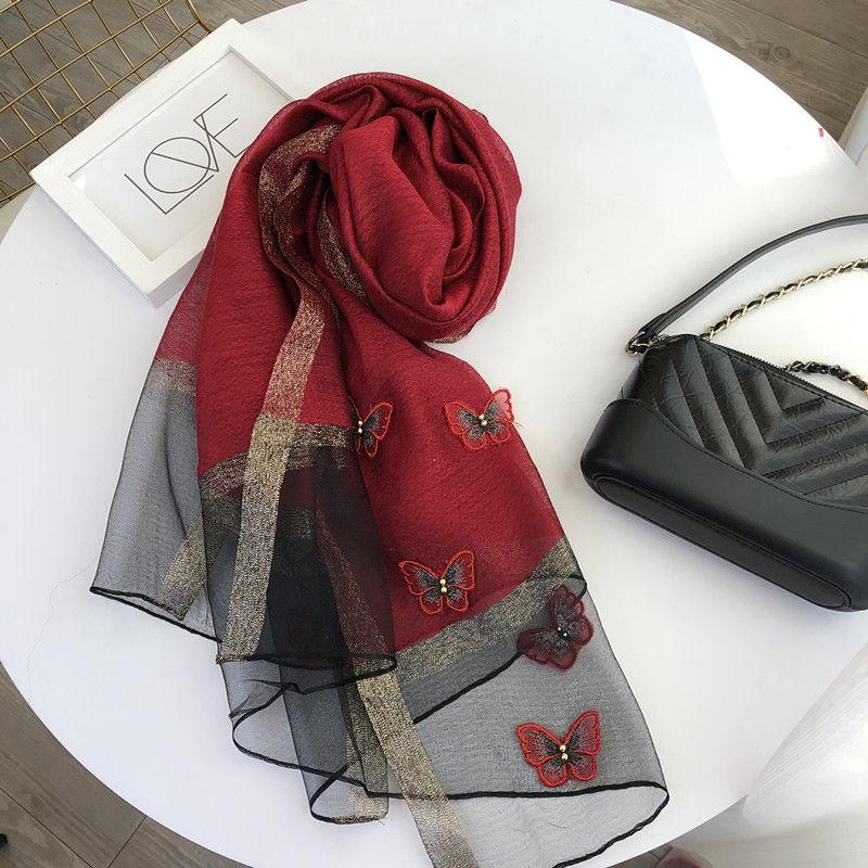 Schal Schal Bestickter dreidimensionaler Schmetterling Dünner und langer Seidenschal Damenschal