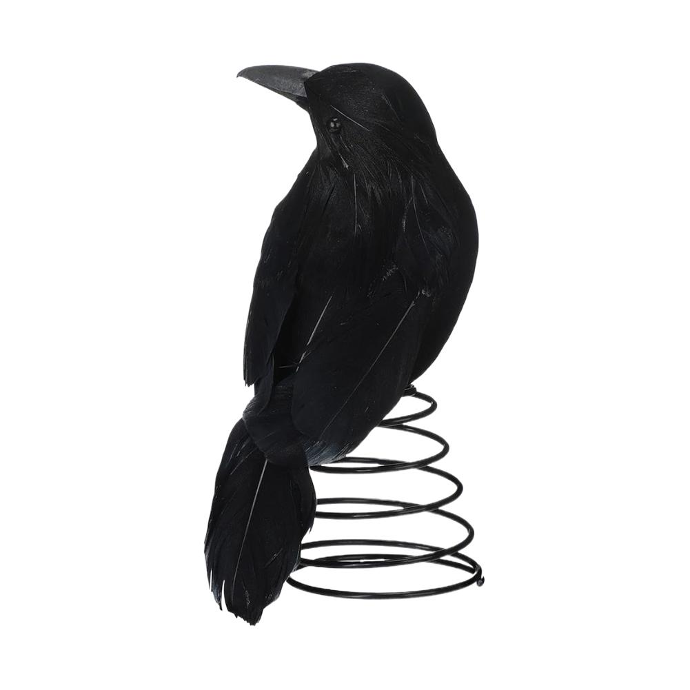 Simulation Black Crow with Flexible Spring Base Halloween Black Crow Props Simulation Fake Bird Ghost Festival Halloween Decor
