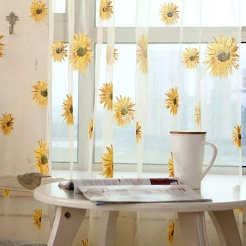 100x200cm Window Curtain Sunflower Lace Curtain Modern Voile Sheer Curtain  Living Room Decoration