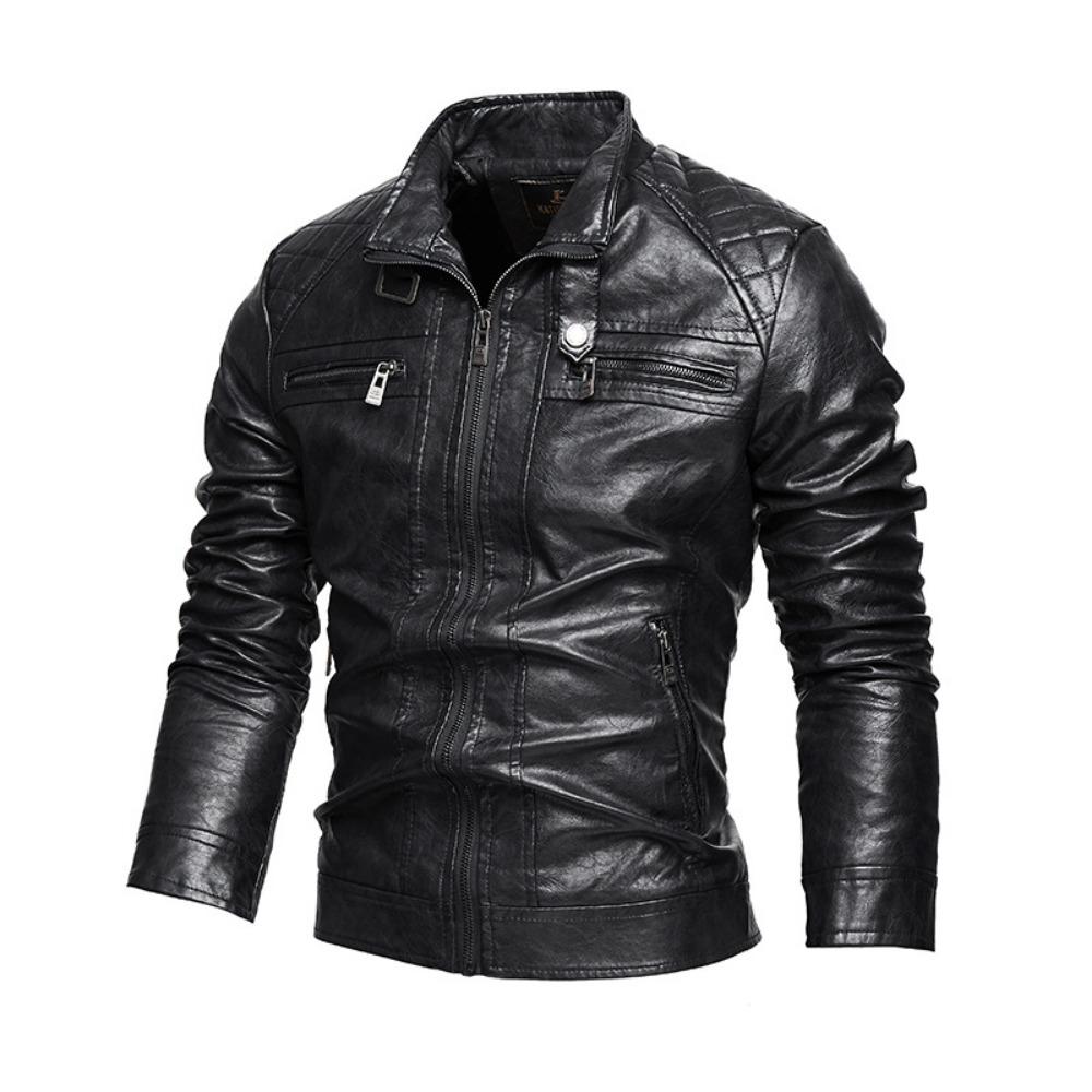 Winter velvet thickened new trendy locomotive handsome youth leather jacket men