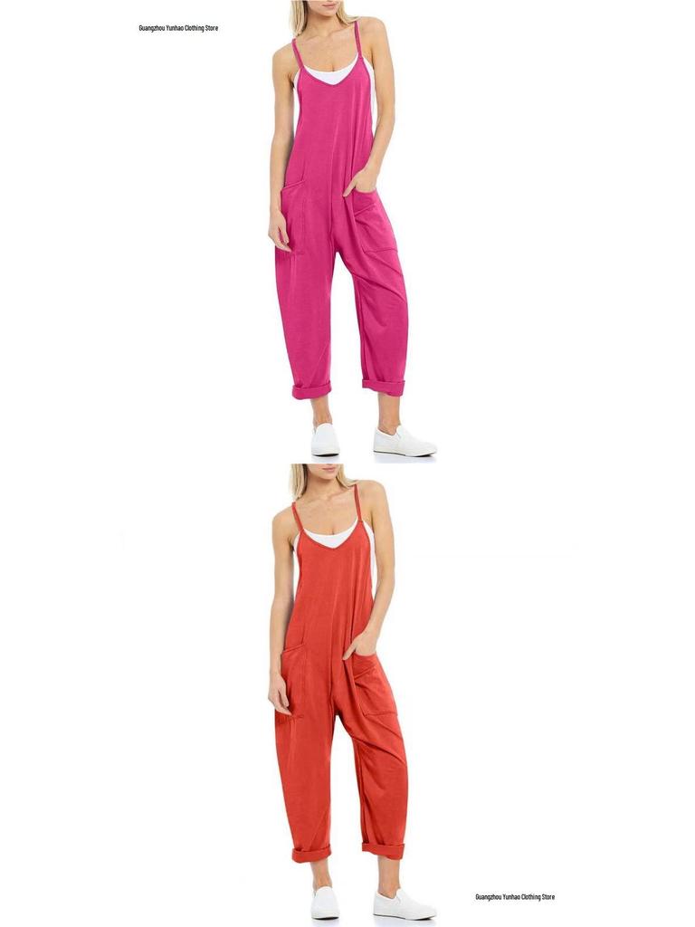 European & American Plus Size Adjustable Strap Pocket Jumpsuit