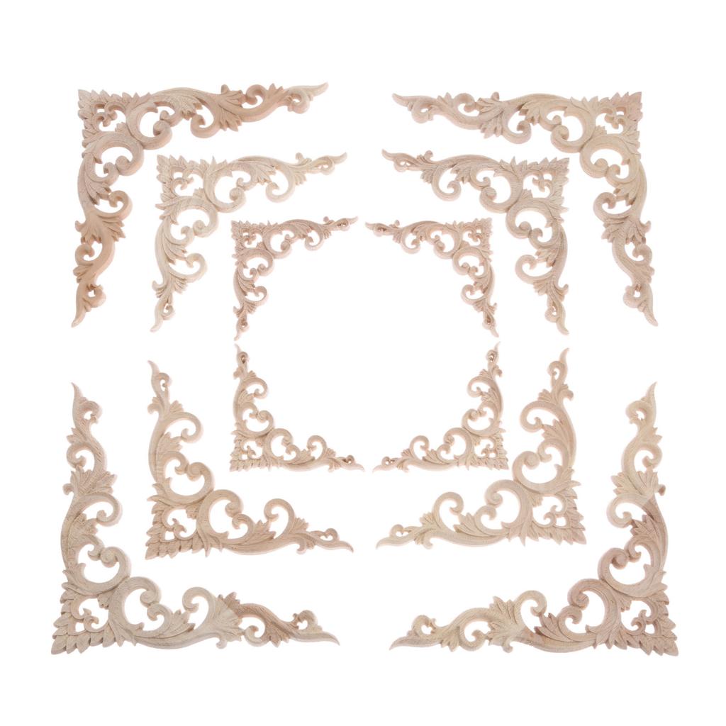 1pc 10/15/20cm Unpainted DIY Decorative Wooden Corner Carving Decals for Door Fireplace Dresser Cabinet Mirror Bed Mantel Decor