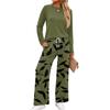 Women's Casual Printed Long Sleeve Round Neck Loose Fit Pajama Set with Pockets for Home Wear