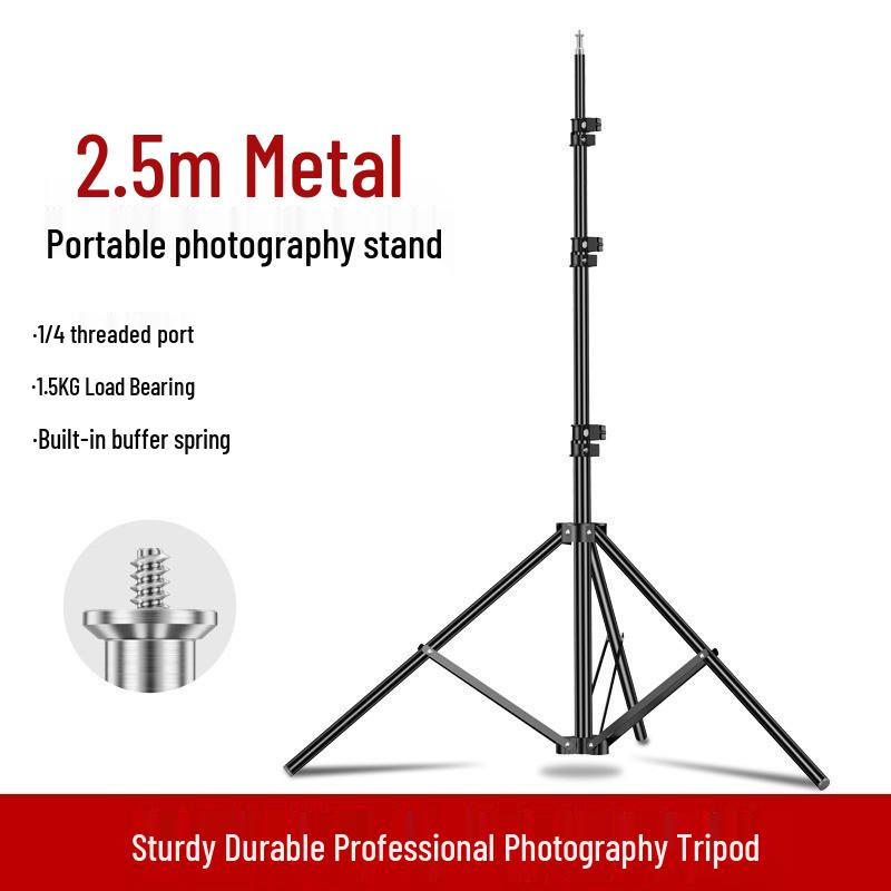 2.5m Portable Photography Tripod Stand with Reinforced Spring for Flash & Live Streaming