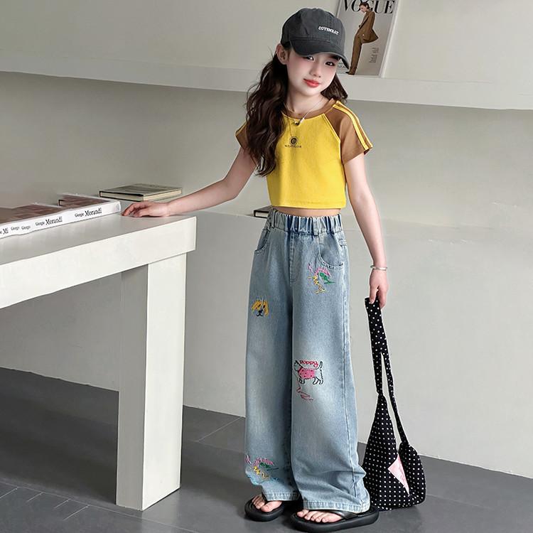 Girls' Straight Leg Jeans Spring and Autumn Trend Wide Leg Pants Girls' Pants Loose Pants Children's Clothing