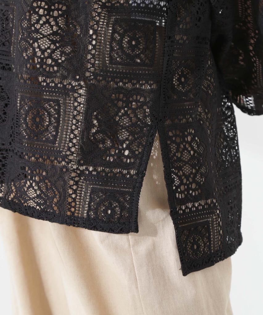 Nano Universe Band Collar Lace Shirt Be Paired with Other F 010 Black Women's (Can Items) 673-5120315