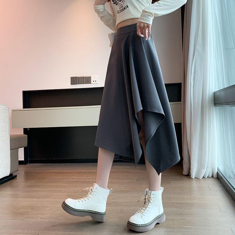 High-Waist Asymmetric A-Line Midi Skirt for Women - Spring/Summer Irregular Half Skirt with Design Sense