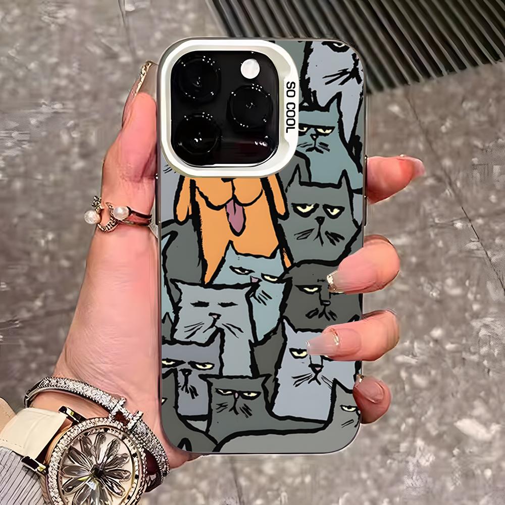Cute Cartoon Cats And Dogs Phone Case For IPhone 17 Pro Max 16 15 14 13 11 12 Mini Xs Xr 8 Plus Se Color Silver Cover