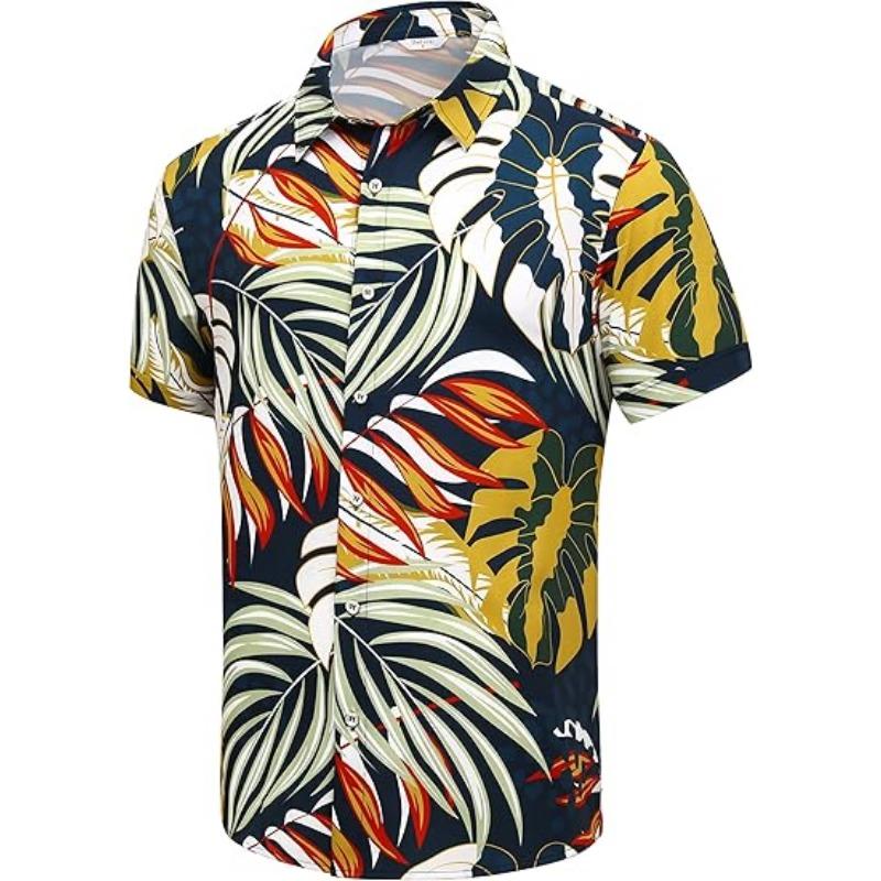 Hawaiian Men's Shirt Unisex Summer Beach Casual Short Sleeved Button Up Shirt Printed Palm Colored Clothing