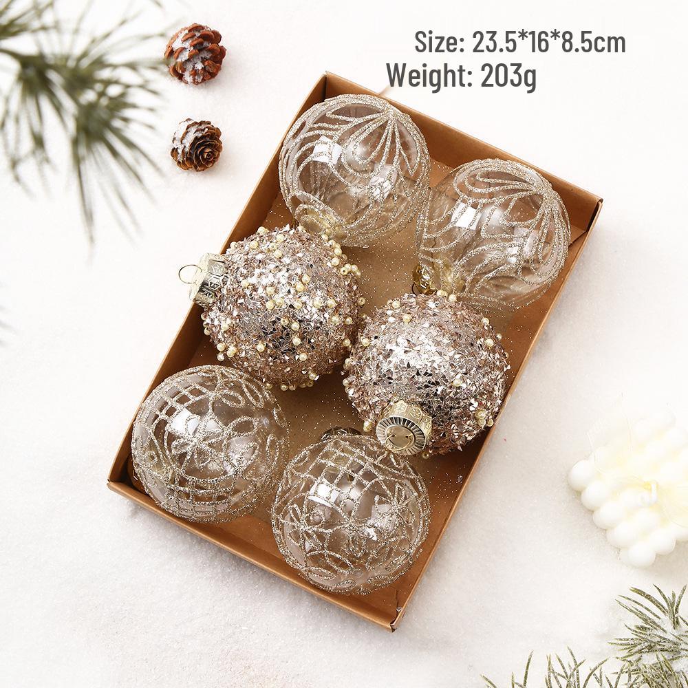 8cm Boutique Transparent Hand-Painted Christmas Ball Set - 6pcs Holiday Tree Ornaments