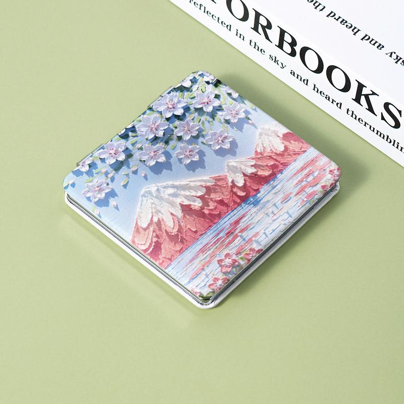 

Oil Painting Makeup Mirror 2X Magnifying Cosmetic Mirror Portable Women Folding Double-Sided Small Mirror Beauty Tools