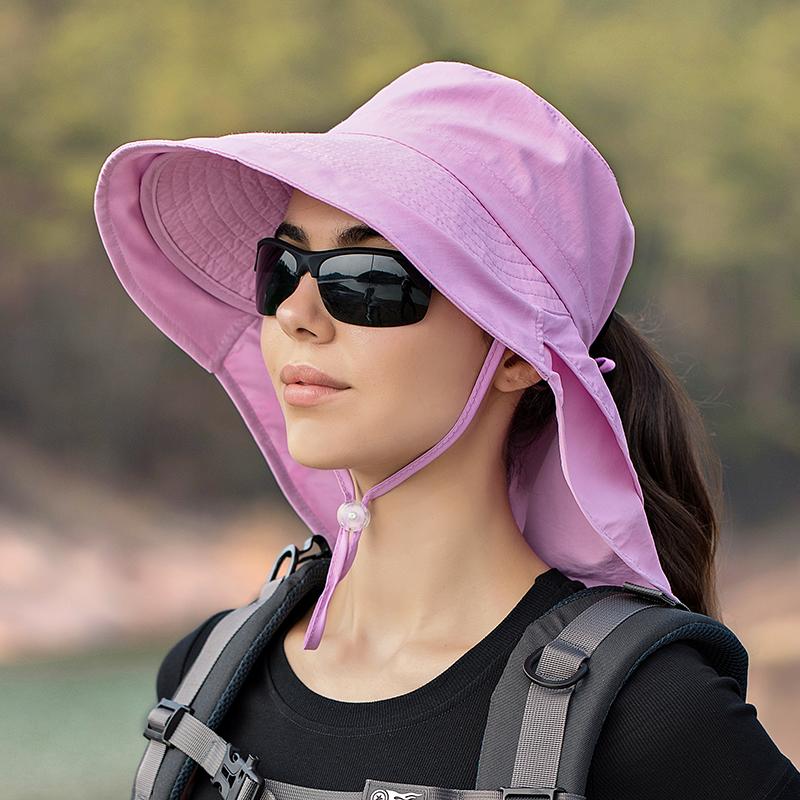 Women Wide Large Brim Sun Hat Bucket Hat Summer Outdoor Activity Fishing Hiking UV Anti Neck Protection Shawl Visor Cap Ladies Hat Bonnet