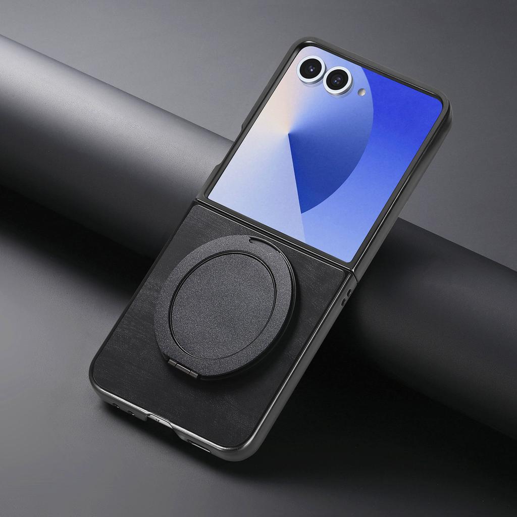 360 Rotating bracket Leather Kickstand Case For Samsung Galaxy Z Flip 7 6 5 4 5G Magnetic Suction Flip7 Flip6 Flip5 Retro Cover