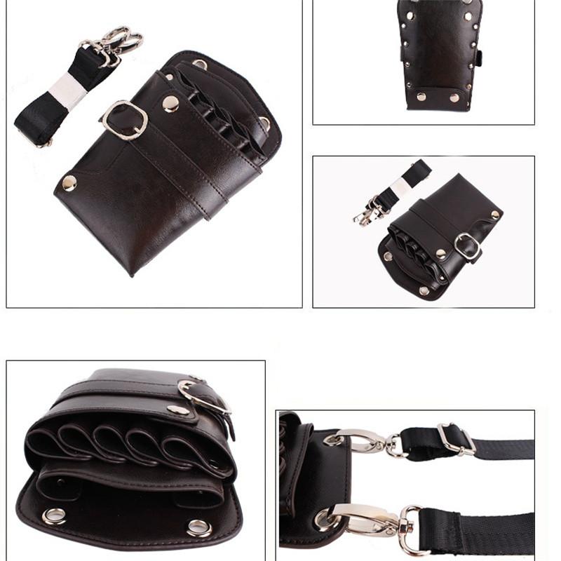 PU Leather Hair Scissors Bag with Shoulder Strap 5 Pockets Pet Bag Hair Clip Comb Holder Hairdresser Waist Pack for Barber Shop
