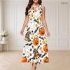 Women Plus Size Round Neck Triple Keyhole Sleeveless Cartoon Ghost Duck Printed Long Dress
