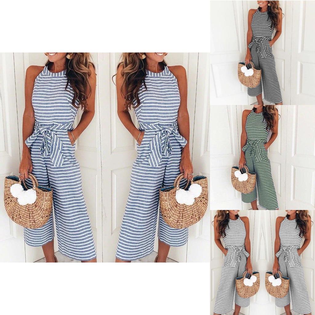 Stylish Womens Summer Striped Wide Leg Holiday Jumpsuits Playsuits Elegant Culotte Ideal For Any Occasion