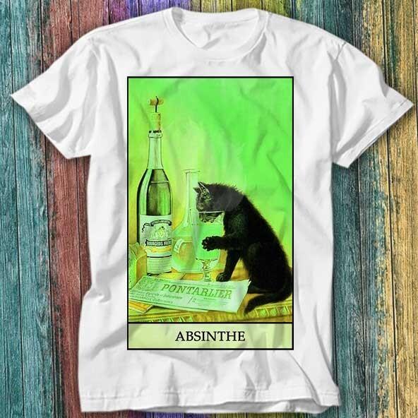 

Black Cat Tarot Card Fortune Reading Absinthe Bourgeois T Shirt Top Tee 489 M