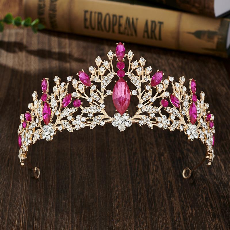 Colorful Rhinestone Bride's Crown Retro Style  Golden Wedding Design  Alloy Crown Headwear  Dress Accessories