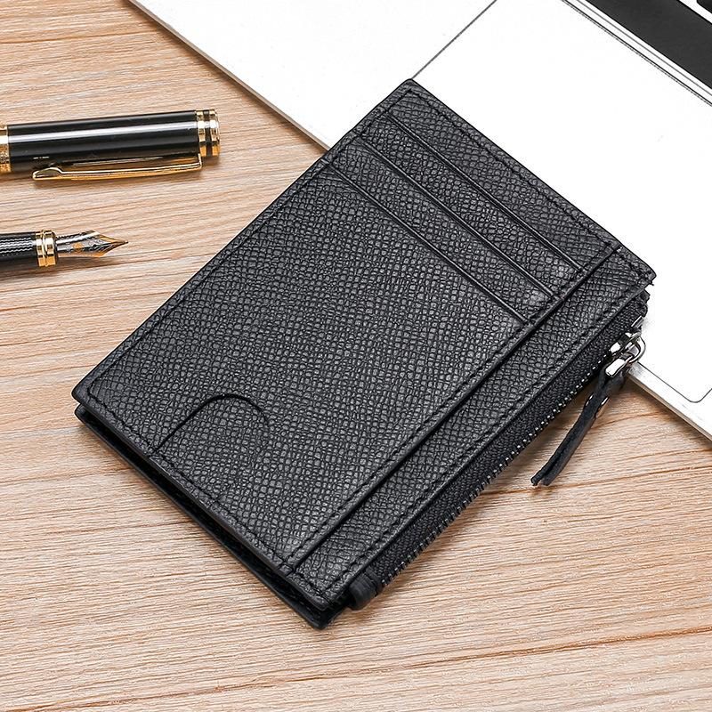 Leather Mini Ultra-thin Card Clip Card Bag RFID Anti-magnetic Cowhide Card Sleeve Zipper Change Bag