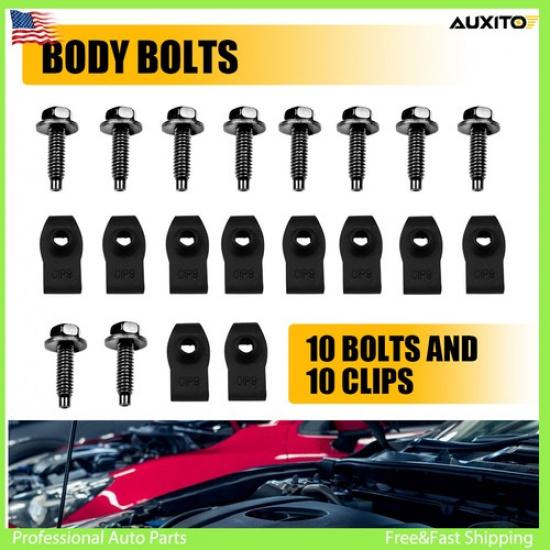 

20PC Car Body Hex Clips Bolts and Finish Set Black Nut U Clips Metal AUXITO