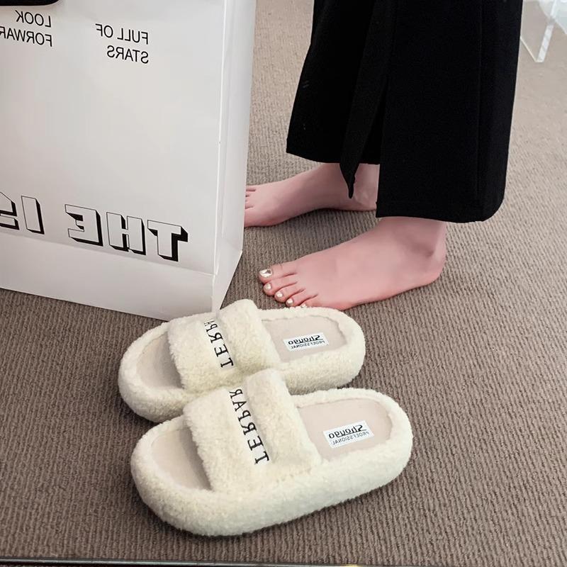Mao Mao slippers women's wear 2025 autumn and winter new Korean version ins trendy shoes fluffy thickened home platform slippers