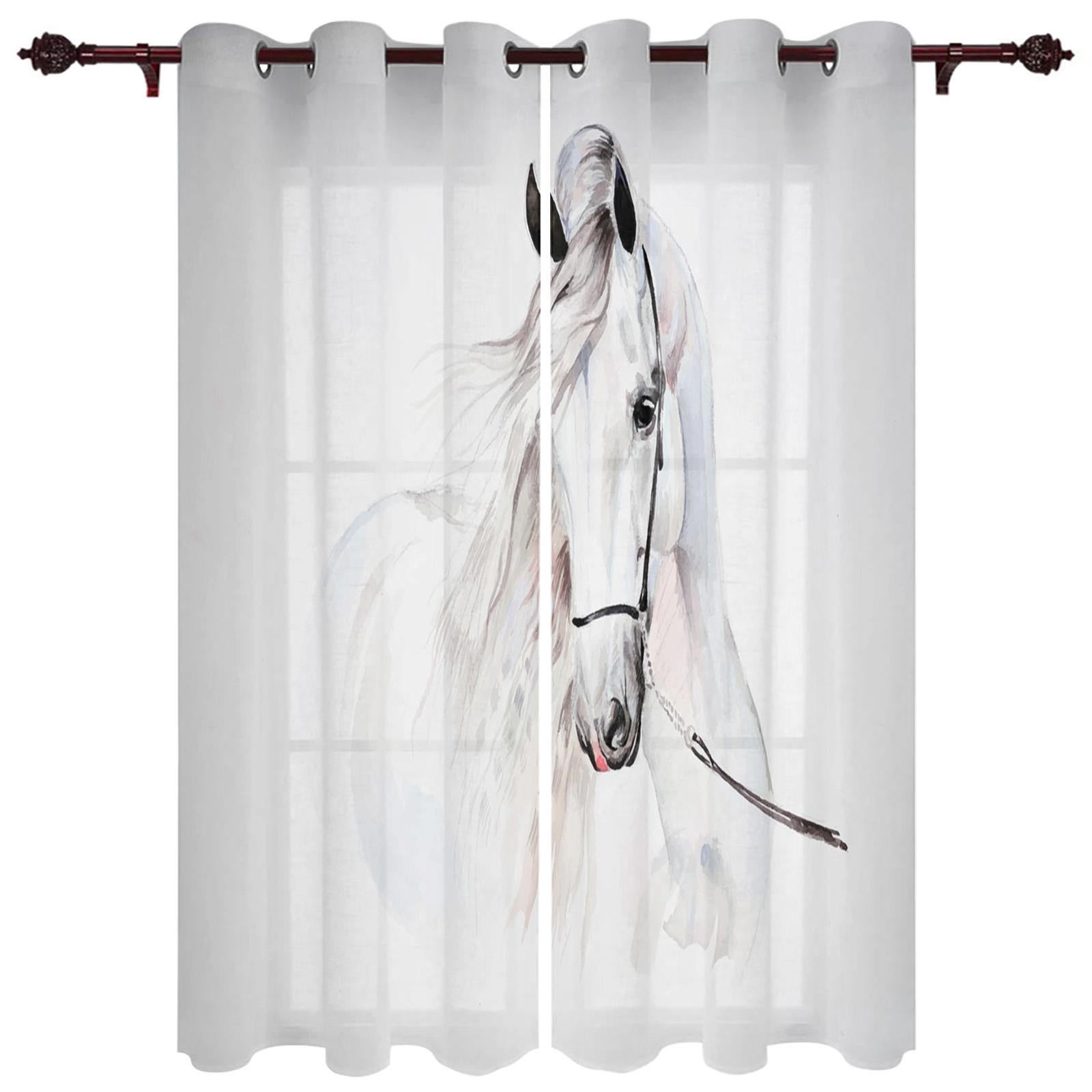 

Ферма Животное Лошадь Черно-белые Новые Простые Шторы Украшения Дома Шторы Современные Товары Для Дома 135W x 60H(cm)