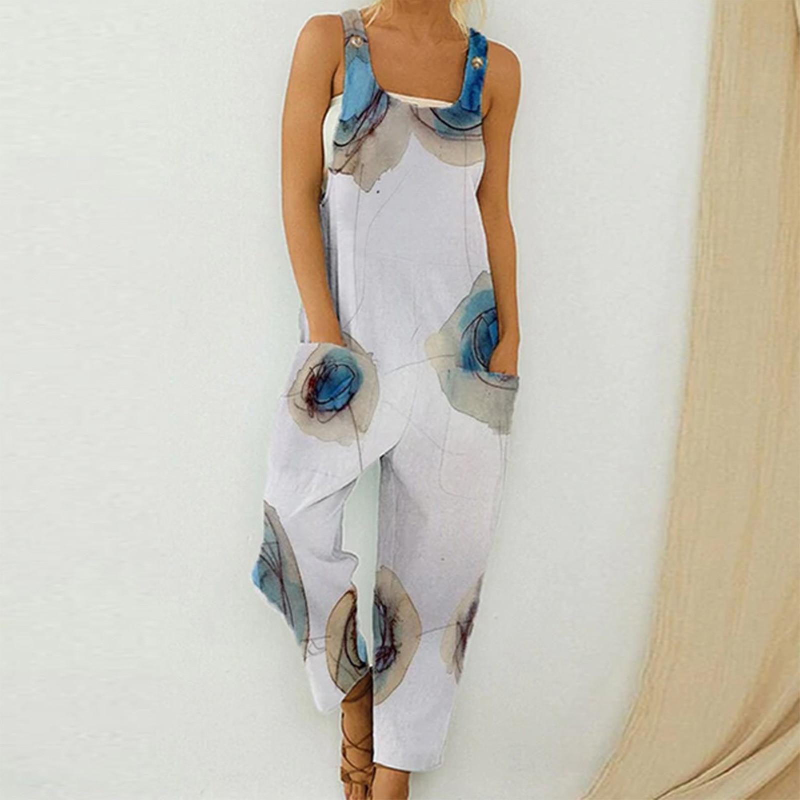 

Жіночий модний літній милий вільний повсякденний комбінезон у стилі ретро з лямками XXXL синій