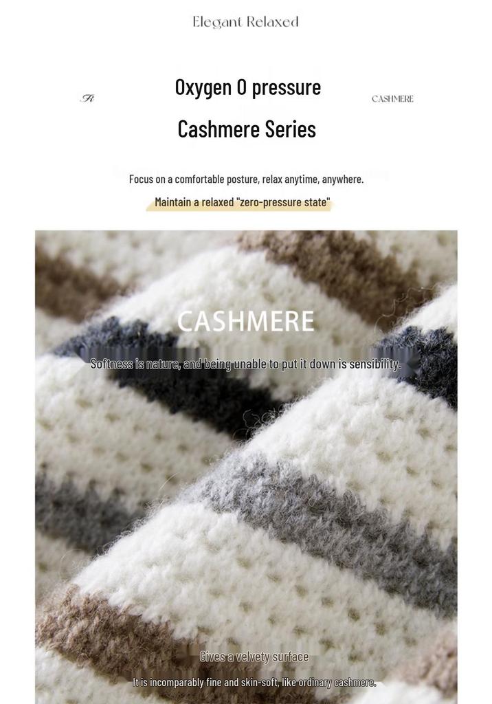 Striped Color Block Women's Drop Shoulder Cashmere Pullover Sweater