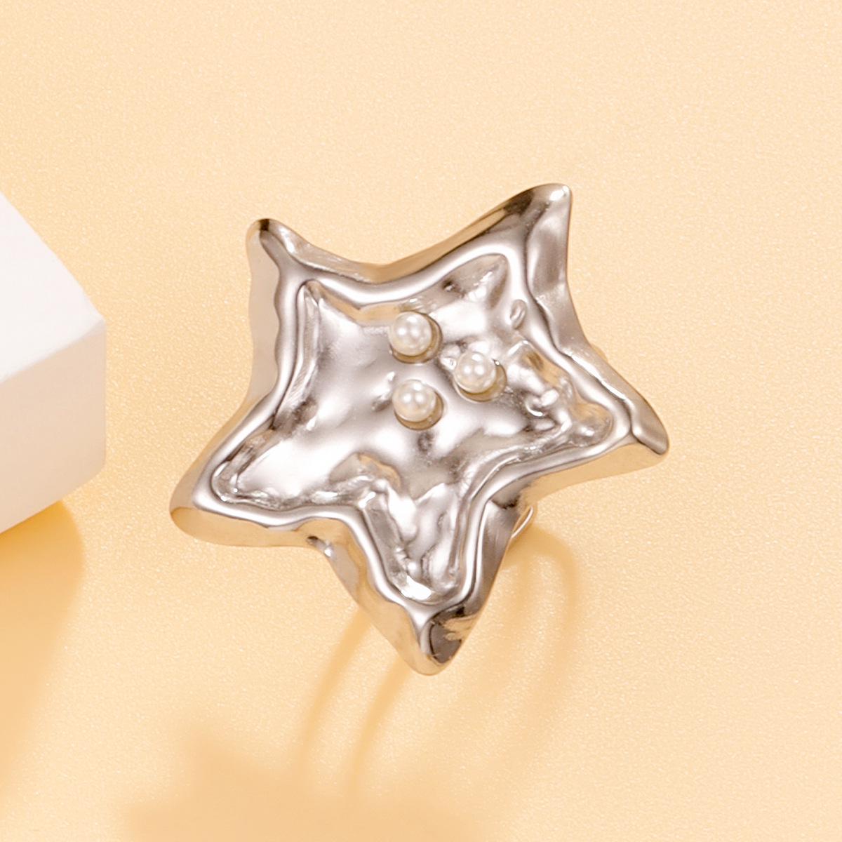 Charming Faux Pearl Starfish Ring: Ocean-Inspired Stainless Steel Jewelry for Women