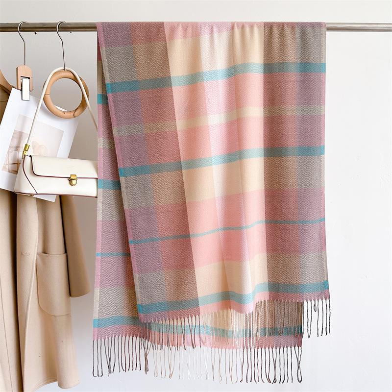 New Imitation Cashmere Plaid Warm Shawl Scarf Women's Autumn and Winter Fringed Scarf