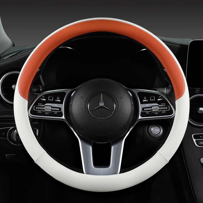 Perforated Nappa Leather Car Steering Wheel Cover Warm In Winter and Cool In Summer, Universal 15 Inch,  Anti-Slip, Odorless