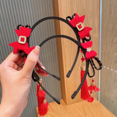 Tassel Pearl Bow Chinese Style Hair Band Children's Headband Hanfu Hair Hoop New Year Headress